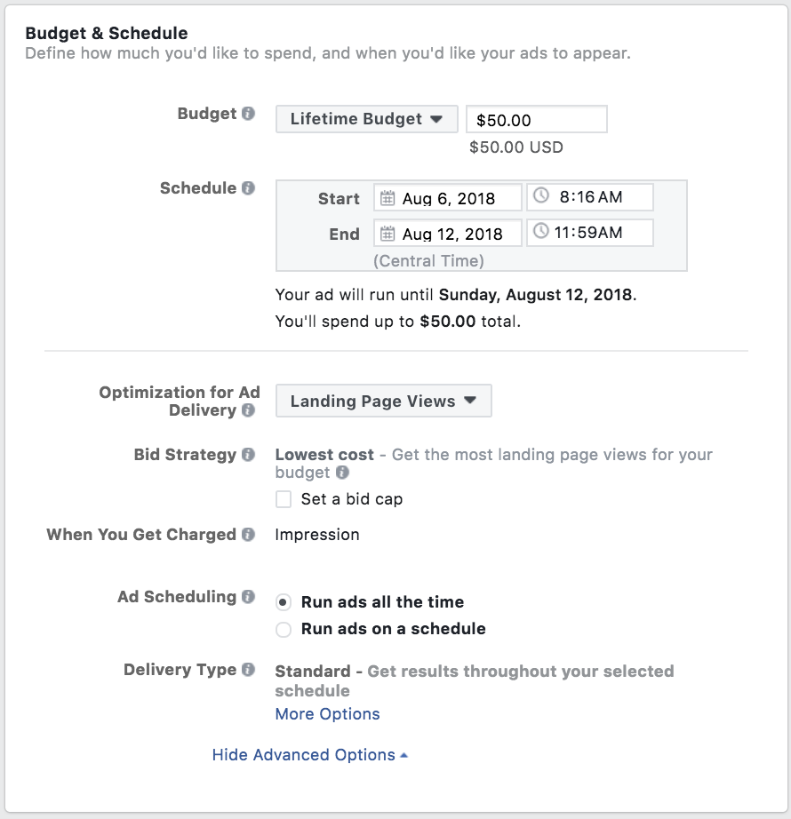 Defining the amount and method of ad spending for your first Facebook ad campaign