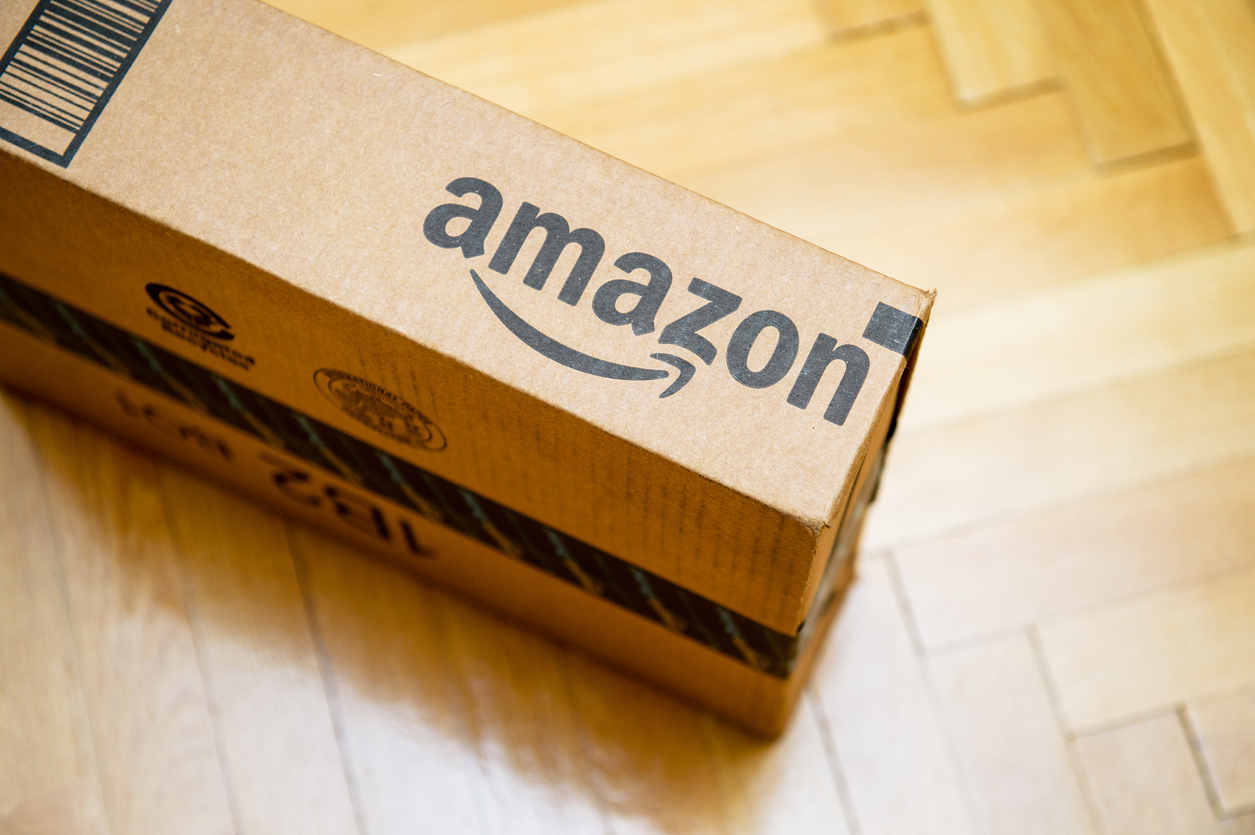 Amazon logotype printed on cardboard box