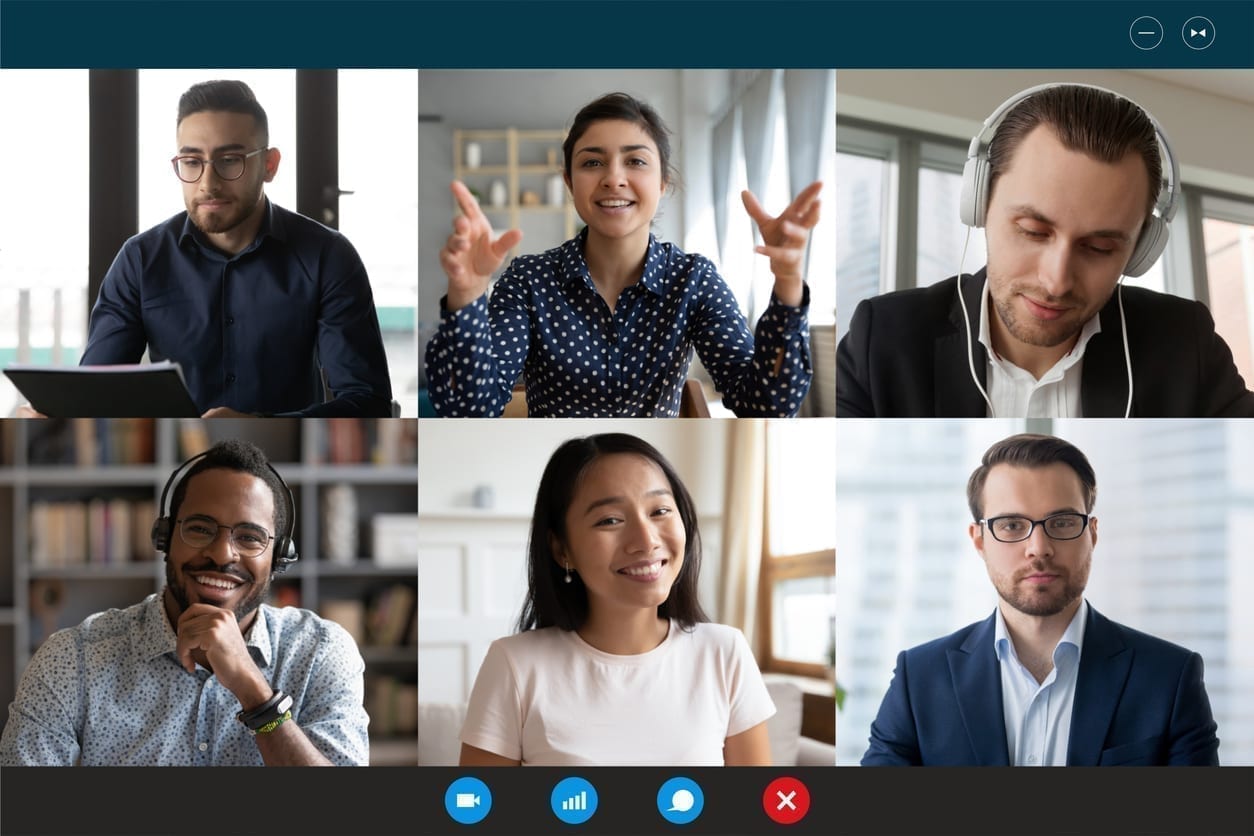 Six business professionals in a virtual meeting