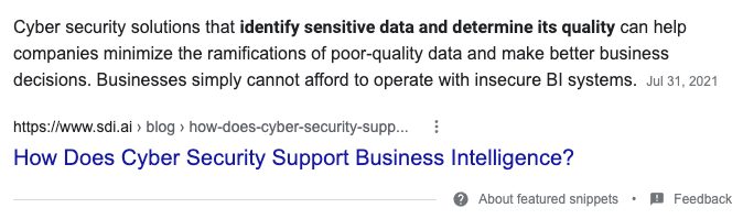 Featured snippet from SDi on cyber security solutions supporting business intelligence