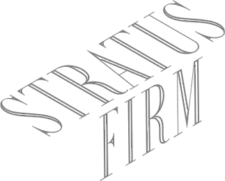The words "Stratus Firm" forming a 3D angle, as if aligned to the edge of a cube.