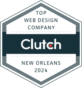 A badge from Clutch.co that reads "Top Web Design Company - New Orleans, 2024".