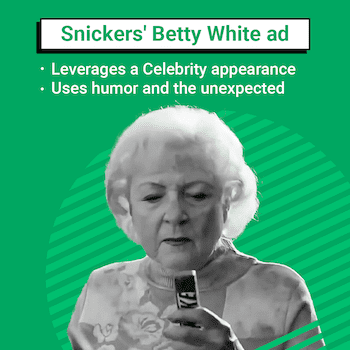 A screenshot of Snickers' Betty White ad with insights to use in Super Bowl marketing for 2025