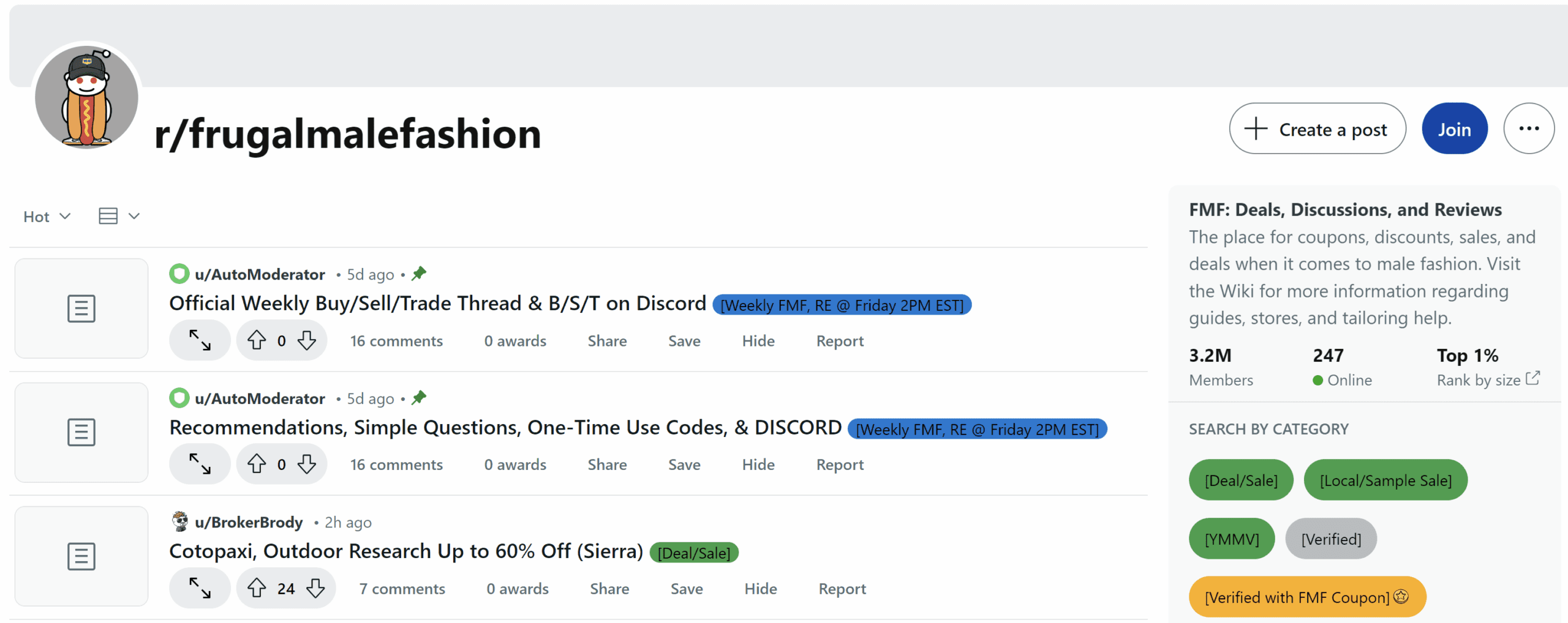 A screenshot of r/FrugalMaleFashion