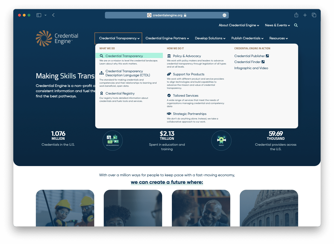 Navigation on Credential Engine's website