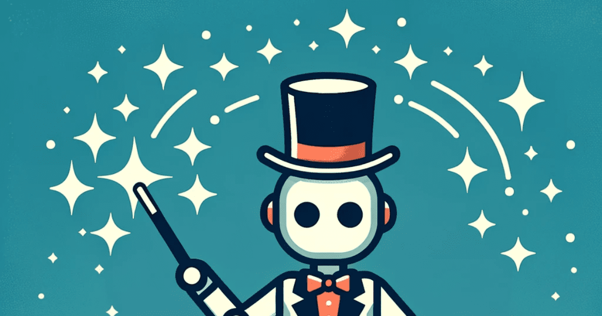 A cartoon robot wearing a top hat and waving a magic wand.