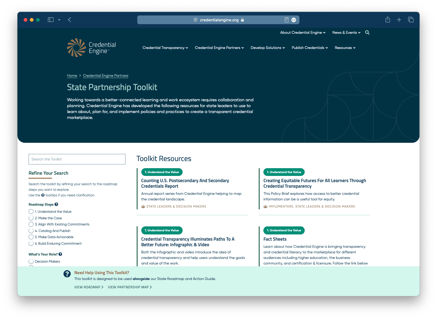 State Partnership Toolkit on Credential Engine's website