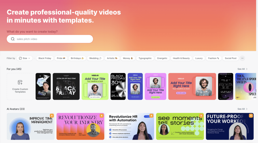 Best AI Video Generator - Veed.IO Home Screen
