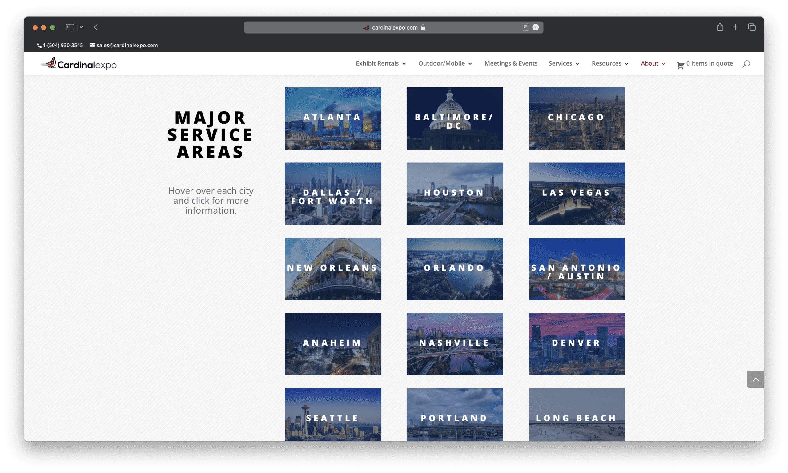 Cardinal Expo's major service areas.