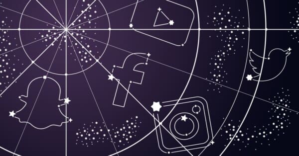 Astrology natal chart with constellations of social media network logos