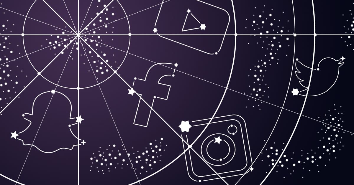 Astrology natal chart with constellations of social media network logos