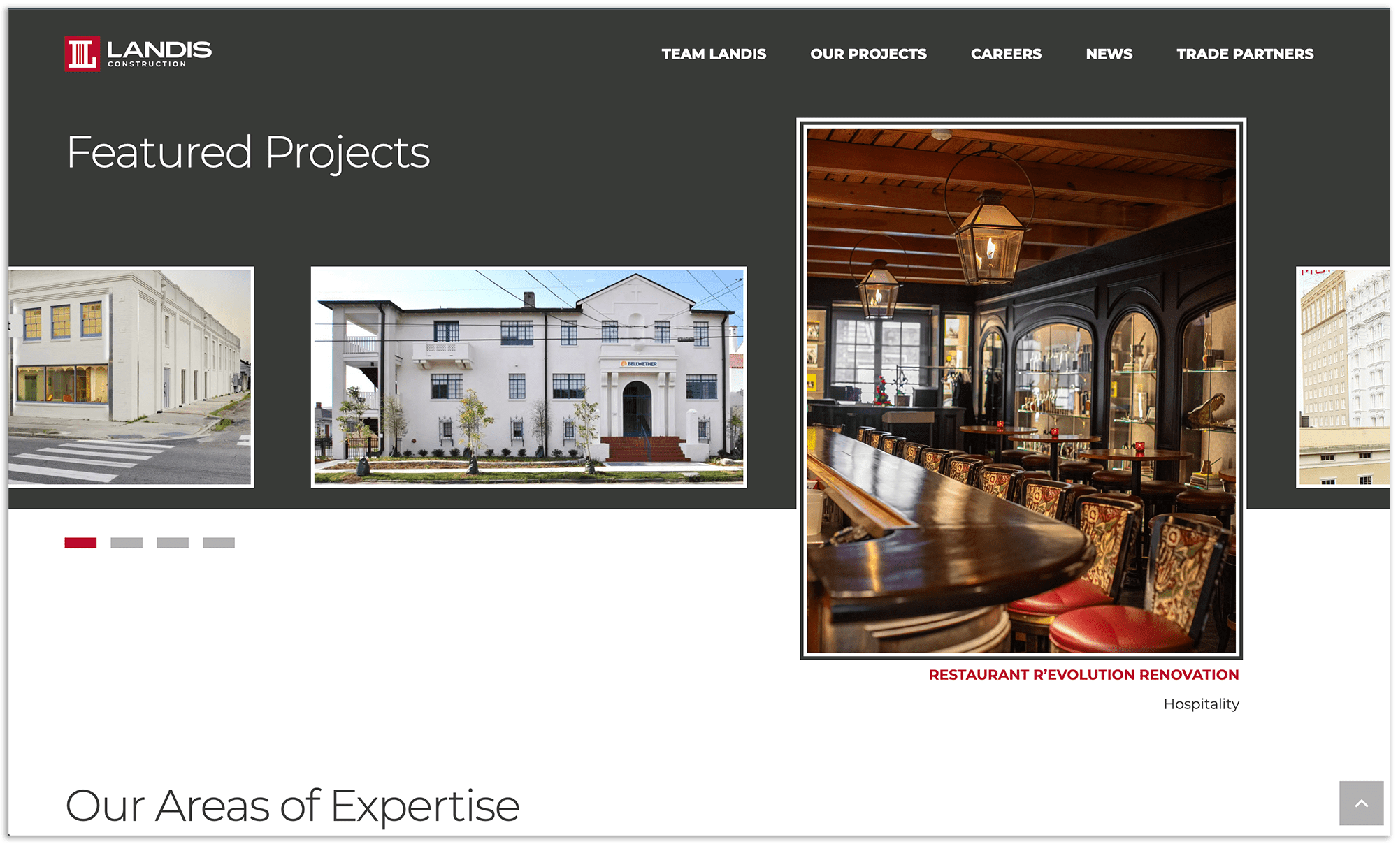 A screenshot of the Featured Projects carousel on the Landis Construction website.
