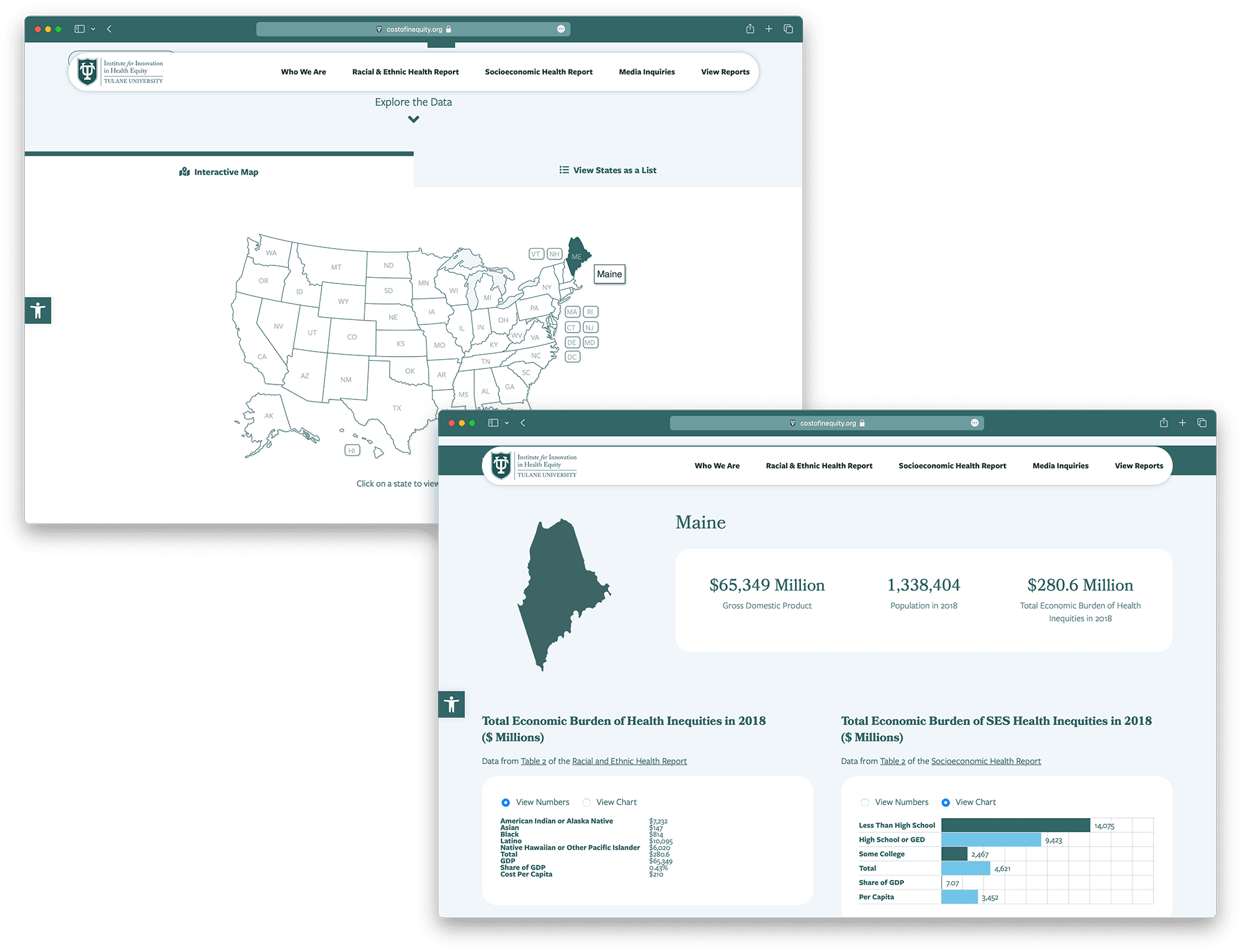 Interactive state map and state data on the Cost of Inequity website.