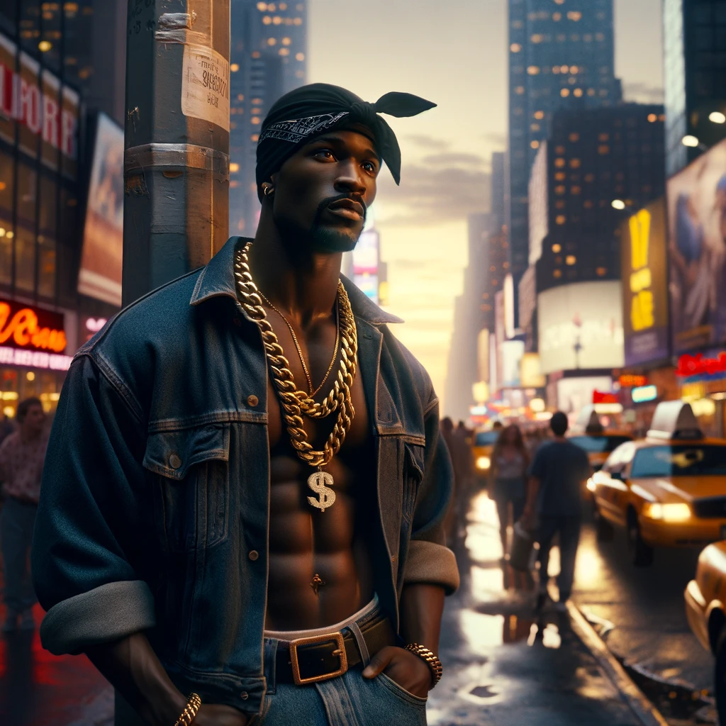 An AI-generated image of Tupac in New York City