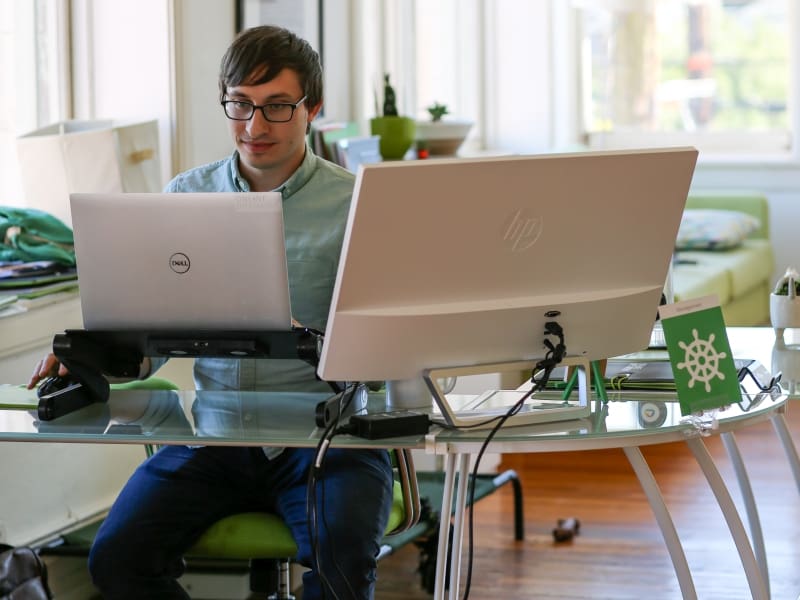 Flynn Zaiger Typing at a Computer as his Desk