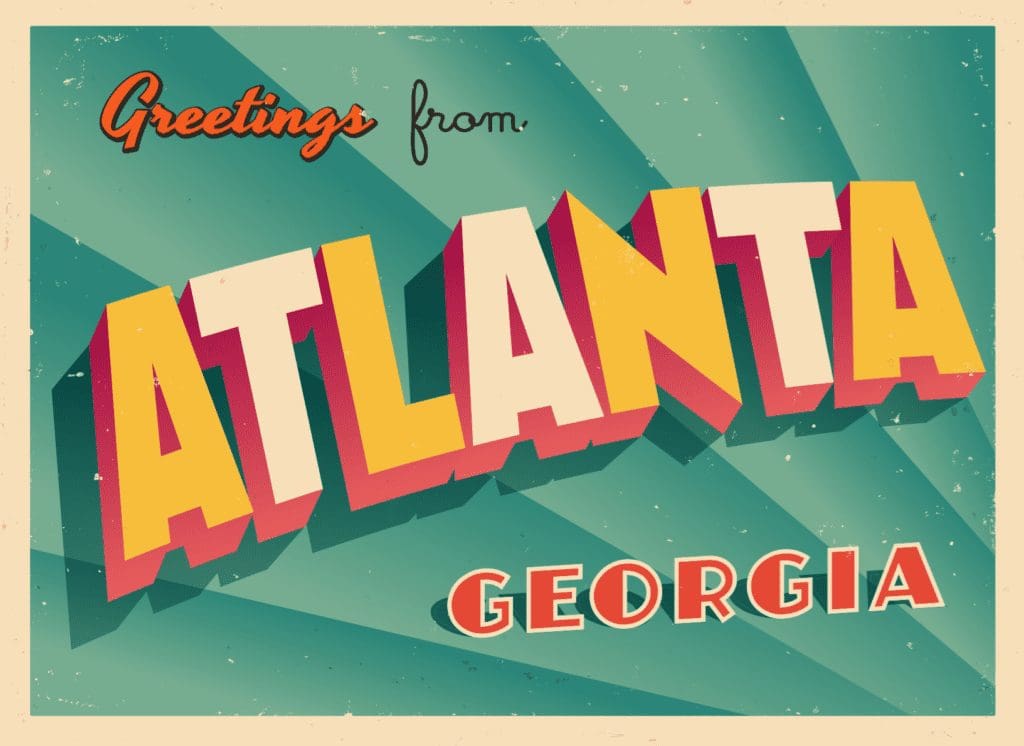 A postcard that says "Greetings from Atlanta, Georgia"