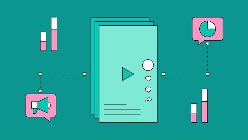 Illustrated visualization of data leading to a mobile video screen