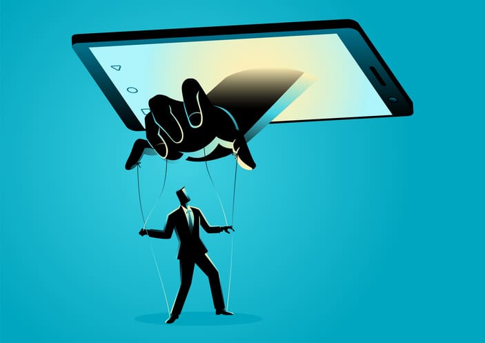Vector illustration of smart phone controlling man