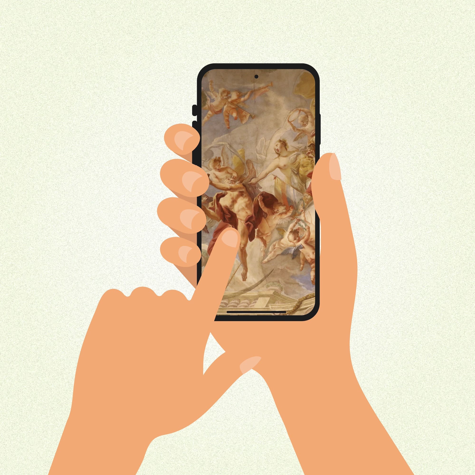 a renaissance painting is pictured on a smartphone device, exemplifying one aspect of art museum digital marketing strategy