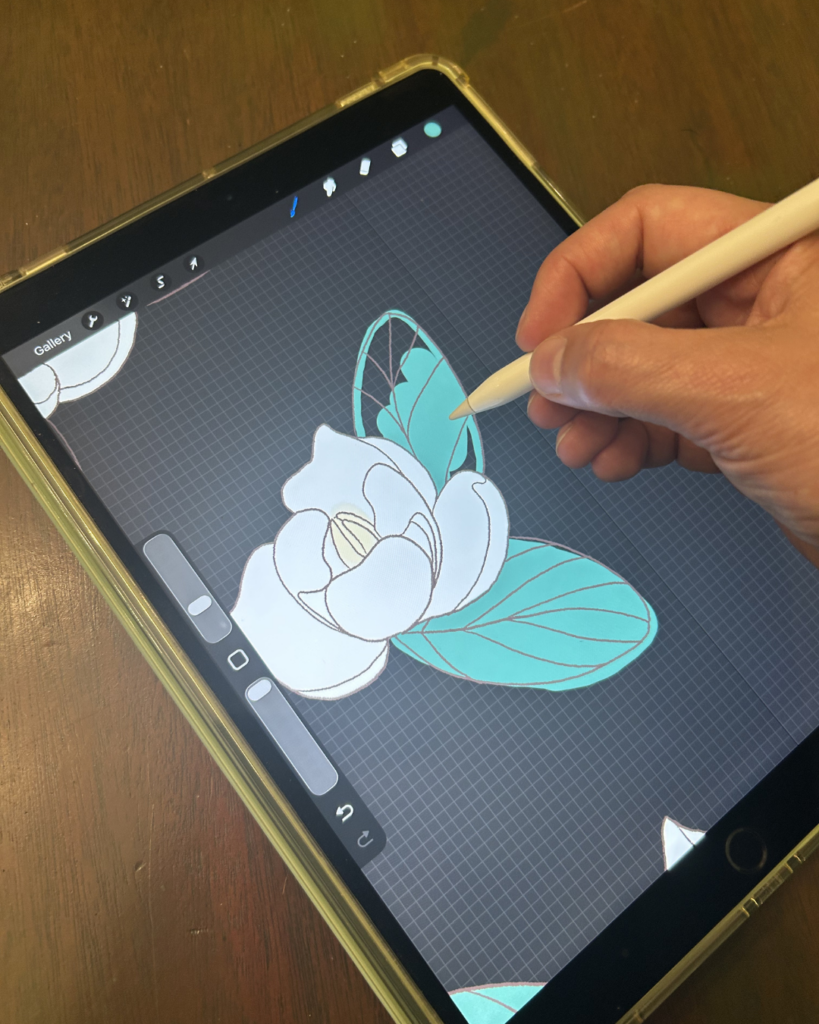 Drawing a magnolia on an iPad