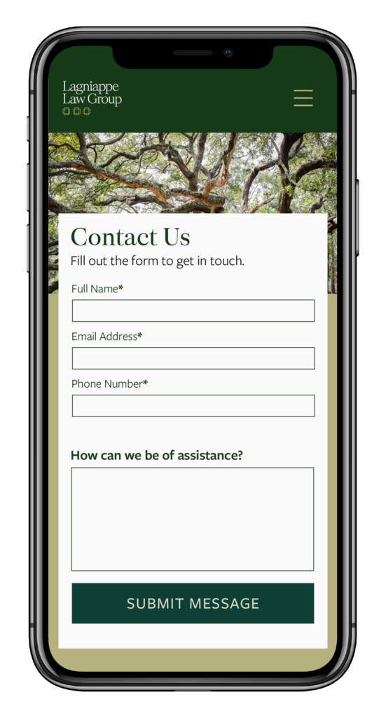 Phone with Lagniappe Law Group contact form page
