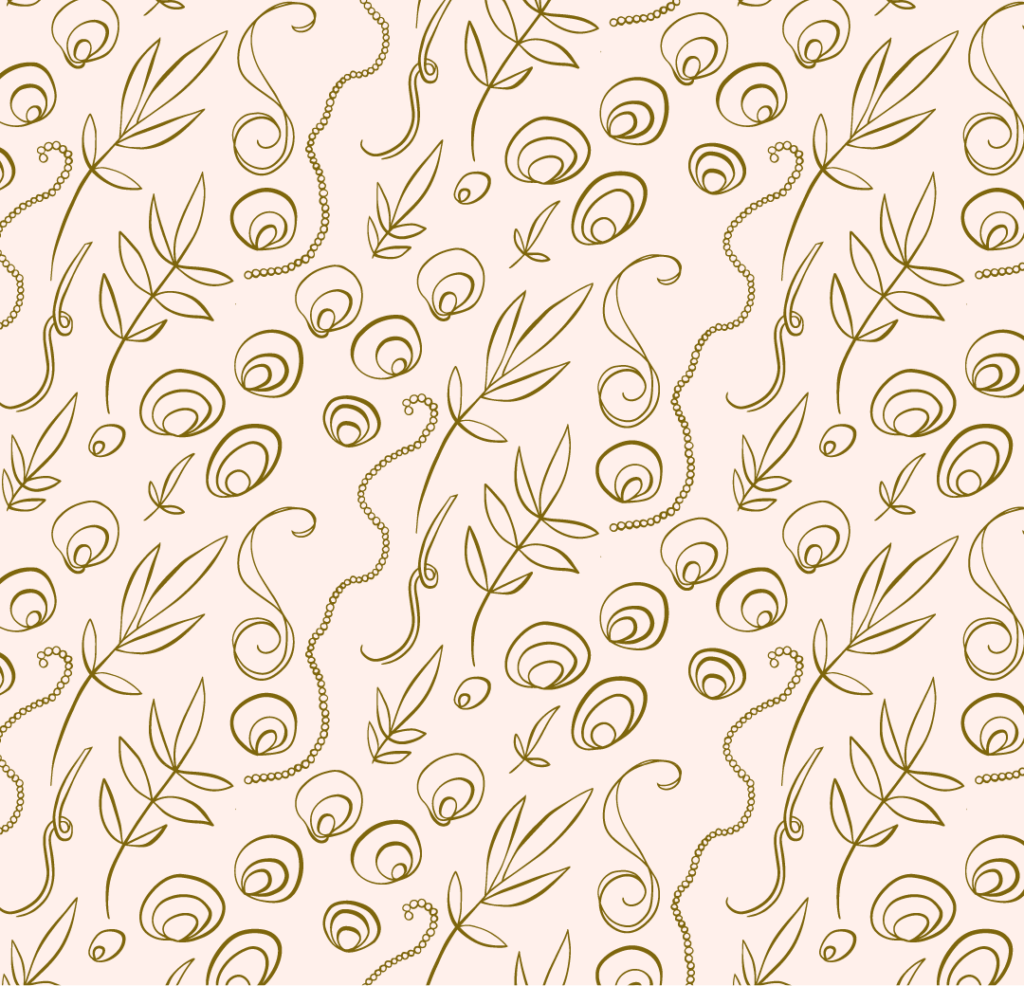 pattern with shells, pearls, and leaves