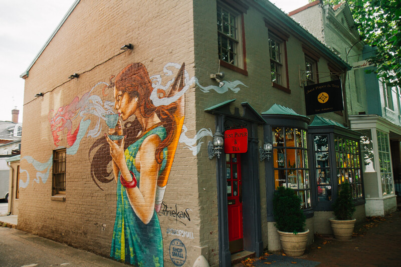 Colorful Mural on Just Paper and Tea shop building