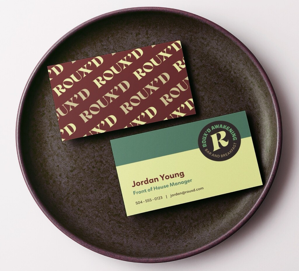 Roux'd Awakening brand business cards