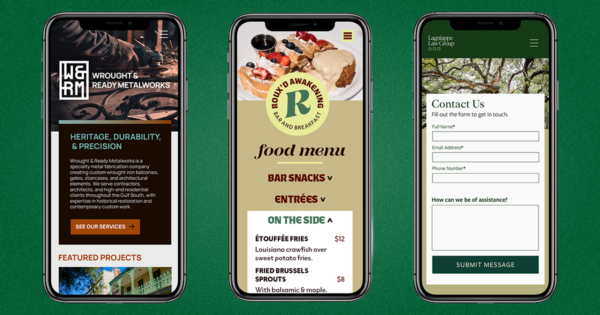 Mockups of brand websites on mobile.