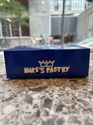 A photo of a box of pastries from Mike's Pastry during Jordan's trip to Boston for Hubspot's Unbound Conference